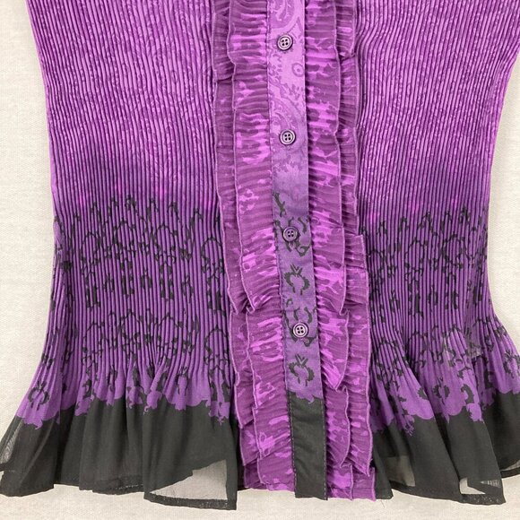 APT. 9 Purple Black Ombre Pleated Stretch Ruffle Button Down XL Whimsigoth - Picture 4 of 9